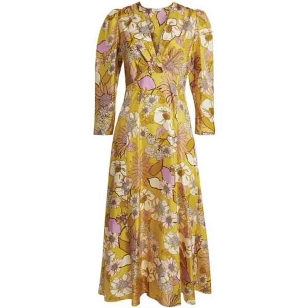 Sandro Paris Women's Giorgia Yellow Floral Silk Dress Size FR34/US2